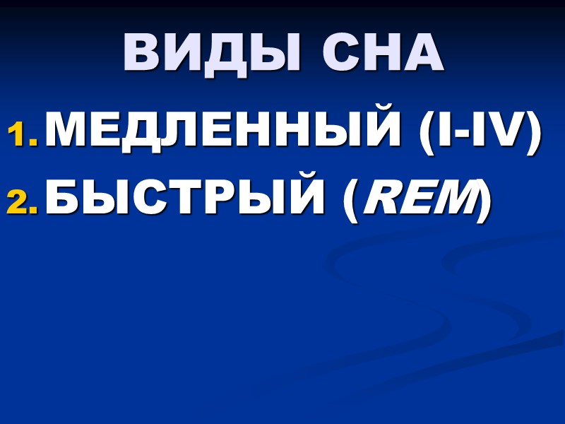 ВИДЫ СНА МЕДЛЕННЫЙ (I-IV) БЫСТРЫЙ (REM)